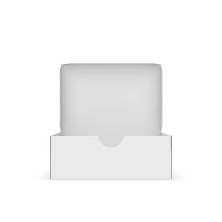 3d rendering of a white rectangular box with an opened attached lid on white background.の写真素材
