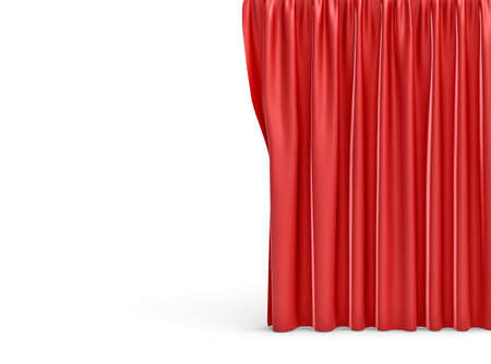 3d rendering of a straight red closed curtain on white background.の写真素材