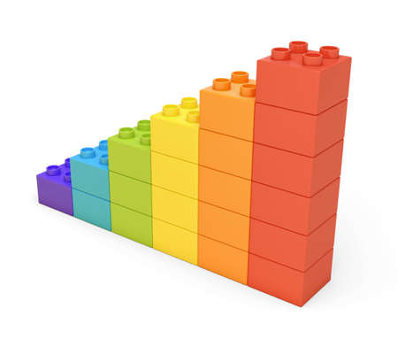 3d rendering of colorful stairs made of many bricks on white background.の写真素材
