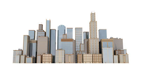 3d rendering of a city landscape with office buildings and skyscrapers isolated on white background.の写真素材