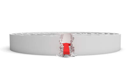 3d rendering of a round maze with a red arrow borrowing to the center isolated on white backgroundの写真素材