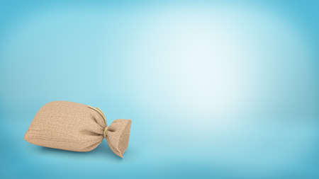 3d rendering of a burlap money bag on blue background.