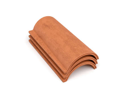 3d rendering of a small group roof tile lying in front view isolated on white background.の写真素材