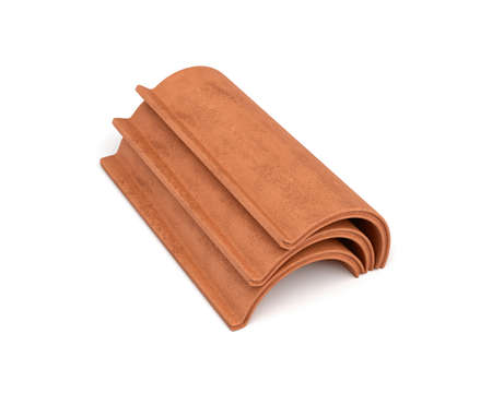 3d rendering of a small group roof tile lying in front view isolated on white background.の写真素材