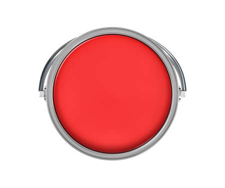 3d rendering of a paint bucket full of red paint in top viewの写真素材