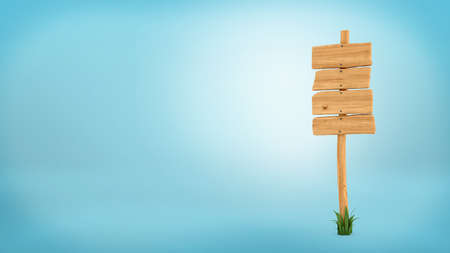 3d rendering of a wooden post with four square boards for information.の写真素材