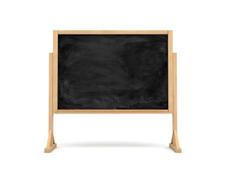 3d rendering of a black rectangle school chalkboard on a wooden stand isolated on white background.の写真素材