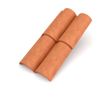 3d rendering of four interlocked terracotta barrel tiles isolated on white background.の写真素材
