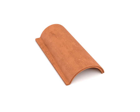 3d rendering of a single terracotta barrel roof tile lying in front view isolated on white background.の写真素材