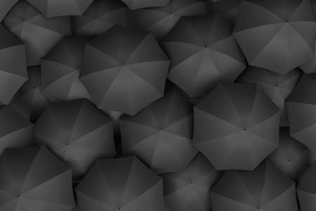 3d rendering of endless amount of similar black umbrellas.の写真素材