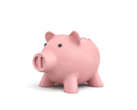 3d rendering of a pink ceramic piggy bank with a broken top on white background.の写真素材