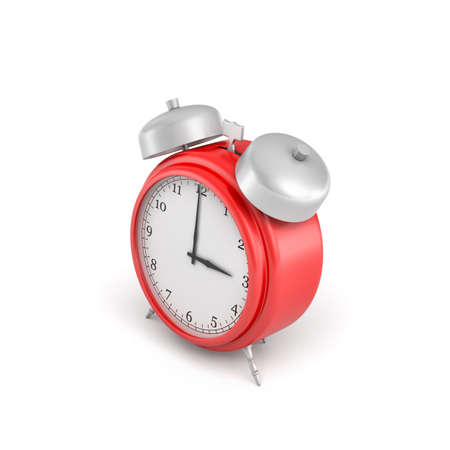 3d rendering of a red vintage alarm clock with double metal bells isolated on white background.の写真素材