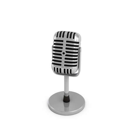 3d rendering of a silver metal retro tabletop microphone with a round base.の写真素材
