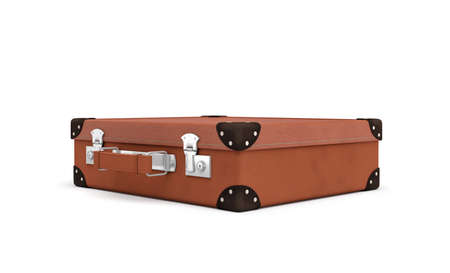 3d rendering of a brown vintage closed suitcase with metal locks on white background.の写真素材