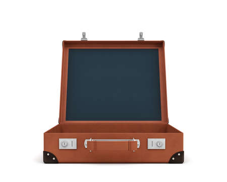 3d rendering of an open brown retro suitcase revealed to hold nothing.の写真素材