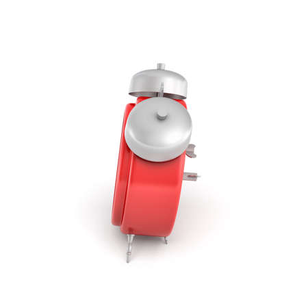 3d rendering of a red vintage alarm clock with double metal bells isolated on white background.の写真素材