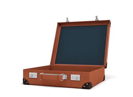 3d rendering of an open brown retro suitcase revealed to hold nothing.の写真素材