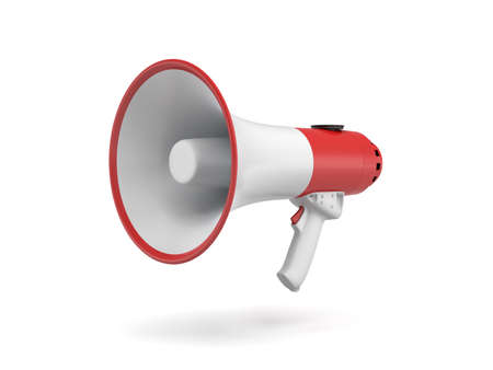 3d rendering of a single red and white megaphone isolated on white background.の写真素材