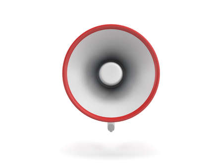 3d rendering of a single red and white megaphone isolated on white background.の写真素材