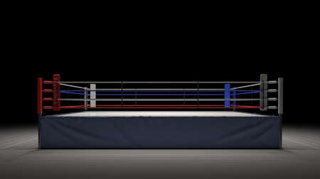 3d rendering of an empty boxing ring in front view spotlighted in the dark.の写真素材
