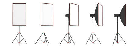 3d rendering of a large softbox lighting set on a stand in different angles.の写真素材