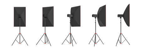 3d rendering of a large softbox lighting set on a stand in different angles.の写真素材
