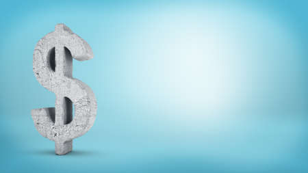 3d rendering of a large concrete dollar sign with rough texture stands in the left side of a blue background.の写真素材