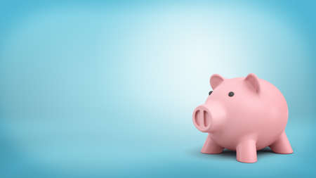 3d rendering of a pink ceramic piggy bank isolated on blue background.の写真素材