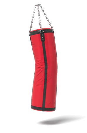 3d rendering of a red and black boxing bag looking deformed from a hit in the middle of it.の写真素材