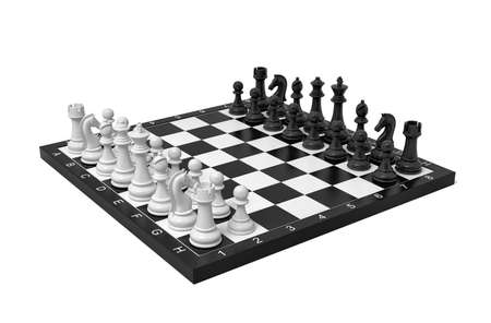 3d rendering of a chess board with a full set of figures in the starting position.の写真素材