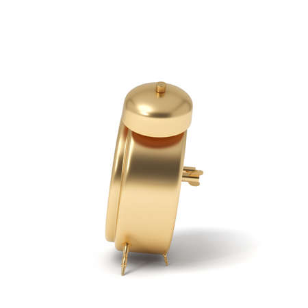 3d rendering of a golden retro alarm clock with bells isolated on a white background.の写真素材