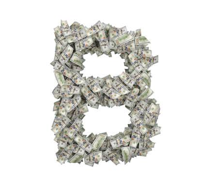3d rendering of a large isolated large letter B made of one hundred dollar bills.の写真素材