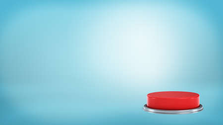 3d rendering of a large round red push button standing on a blue background in an off position.の写真素材