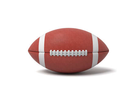 3d rendering of a red oval ball for American football on a white background.の写真素材