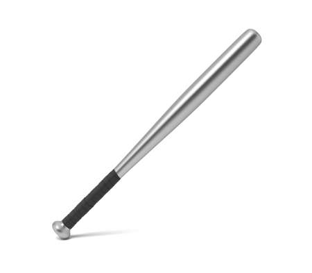 3d rendering of a single metal baseball bat with a wrapped handle standing on a white background.の写真素材