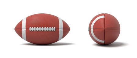 3d rendering of a two red oval balls for American football in front and side views.の写真素材