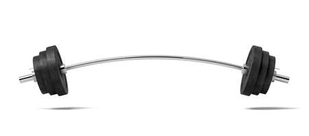 3d rendering of a single metal barbell bent to both sides because of very heavy weights added on it.の写真素材