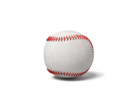 3d rendering of a single white baseball with red stitching throwing a shadow on a white background.の写真素材