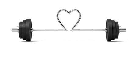 3d rendering of single barbell with heavy weights and the steel bar twisted in a heart shape in the center.の写真素材