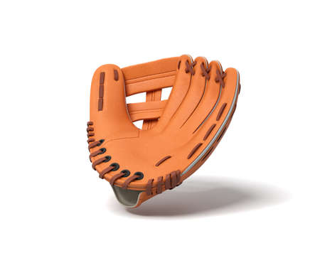 3d rendering of a single orange baseball mitt on a white background.の写真素材