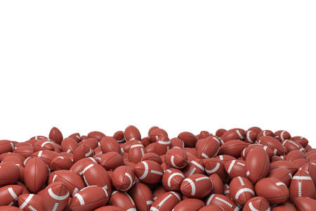 3d rendering of a heap made of countless American football balls lying on each other on a white background.の写真素材