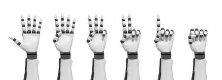 3d rendering of a set of robotic arms each showing a different number of pointed fingers.の写真素材