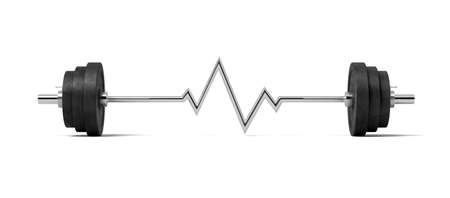 3d rendering of single barbell with heavy weights the steel bar twisted in a heartbeat pattern in the middle.の写真素材