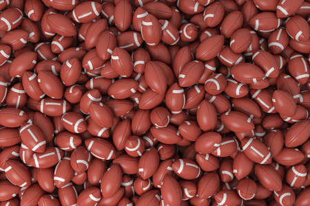 3d rendering of a heap made of countless American football balls lying on each other in top view.の写真素材