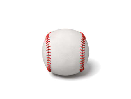 3d rendering of a single white baseball with red stitching throwing a shadow on a white background.の写真素材