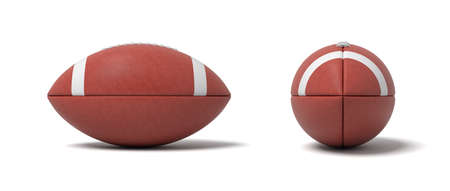 3d rendering of a two red oval balls for American football in front and side views.の写真素材