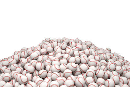 3d rendering of a huge heap of white baseballs with red stitching on a white background.の写真素材