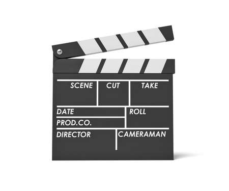 3d rendering of a single black clapperboard with empty fields for movie name and staff.の写真素材