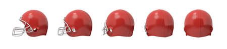 3d rendering set of American football helmets in red color isolated on white background.の写真素材