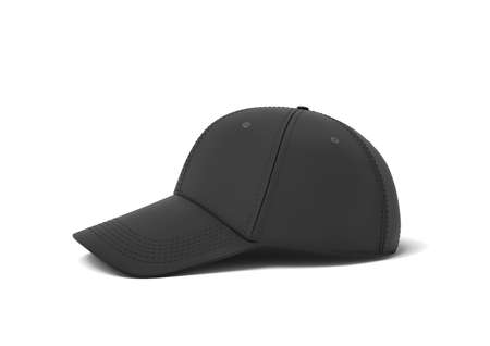 3d rendering of a single new baseball cap made in black textile material lying on a white background.の写真素材